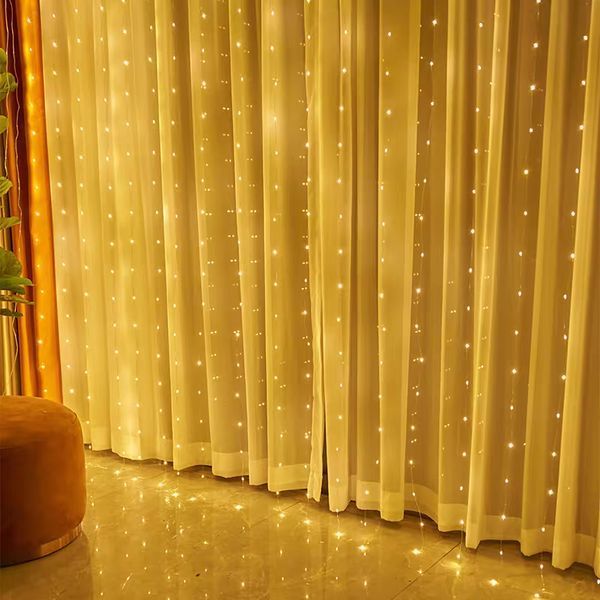 Гірлянда-штора LED &ldquo;Краплі роси&rdquo; 3&times;2 м, 200 LED, тепле світло, USB, 8 режимів, з пультом та крючками 2830450247 фото
