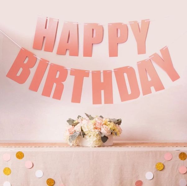 Гірлянда паперова Happy Birthday рожева матова 2676747121 фото