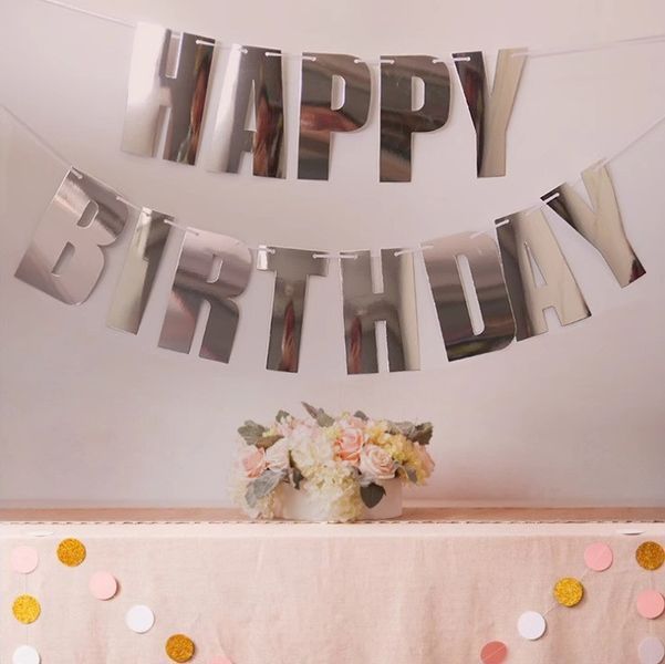 Гірлянда паперова Happy Birthday срібна глянцева 2676792810 фото
