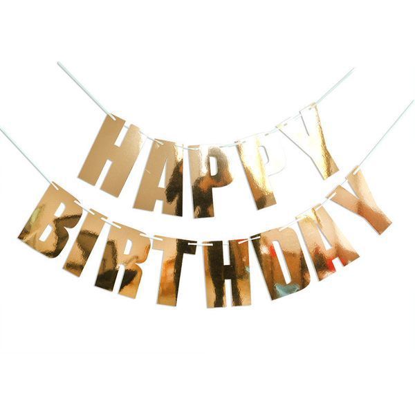 Гірлянда паперова Happy Birthday рожеве-золото глянцева 2676796889 фото