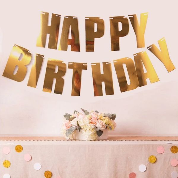 Гірлянда паперова Happy Birthday рожеве-золото глянцева 2676796889 фото