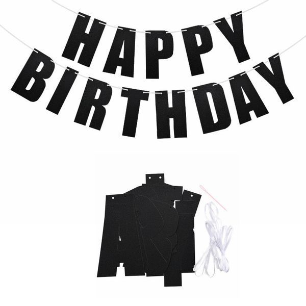 Гирлянда бумажная Happy Birthday черный с блестками 2676801230 фото