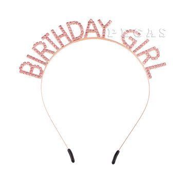Обруч Birthday Girl розовое золото с розовыми камушками, праздничный обруч на день рождения Обруч Birthday Girl фото