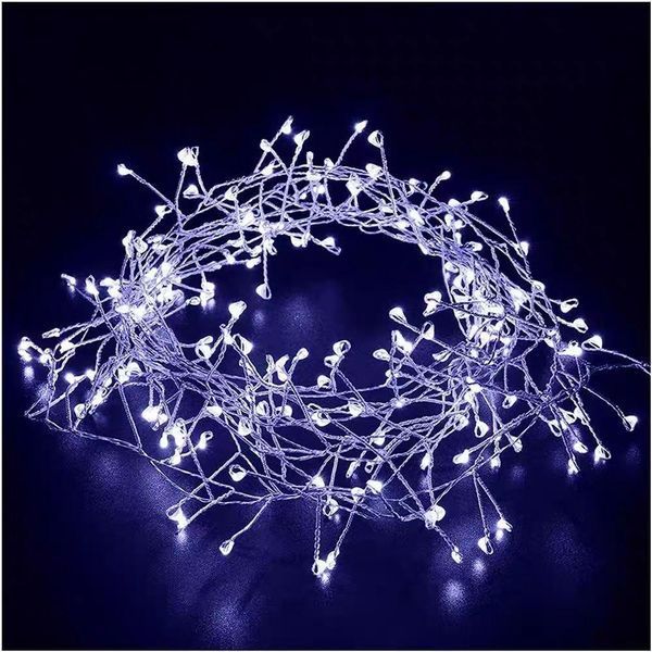 Гирлянда Веточка из капель росы холодный белый 3 м 100 LED USB с пультом, роса-мишура 3 м, гирлянда фейерверк 3000138102 фото