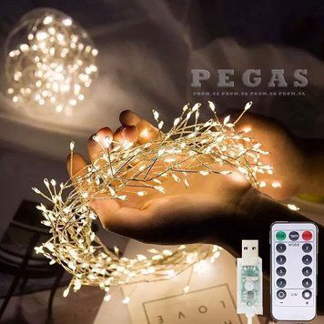 Гирлянда Веточка из капель росы теплый белый 6 м 200 LED USB с пультом, роса-мишура 6 м, гирлянда фейерверк 3000143764 фото